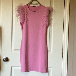 Pink feather glove mini dress by Kikiriki size medium, like new
